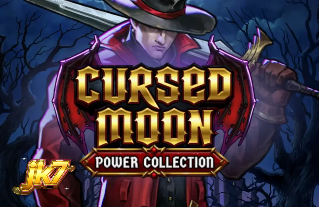 Cena de jogo do slot Cursed Moon Power Collection mostrando o caçador e monstros